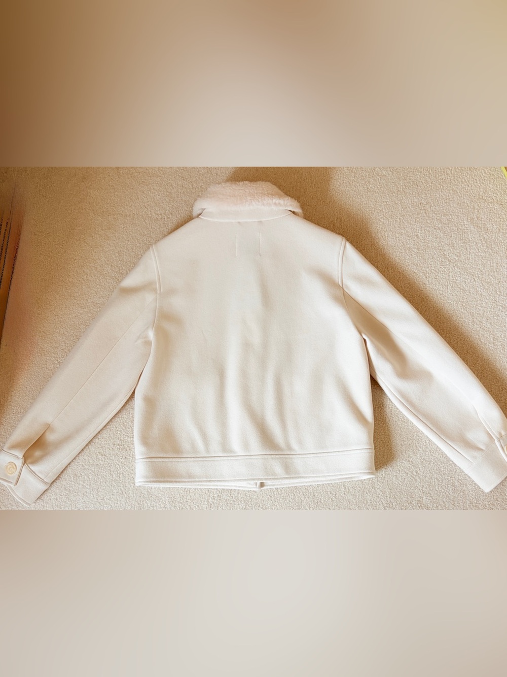 NWT Sam Edelman White Faux Fur Shearling  Collar Trim Short Jacket Cream M - Picture 4 of 14